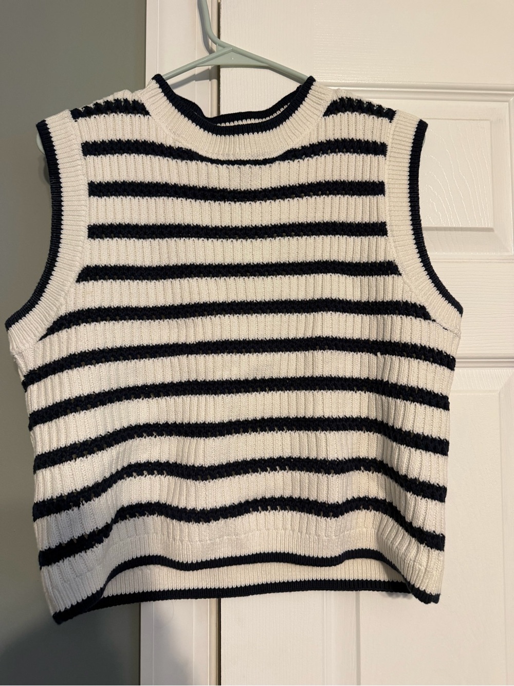 Classic Navy & White Striped Sleeveless Knit Sweater